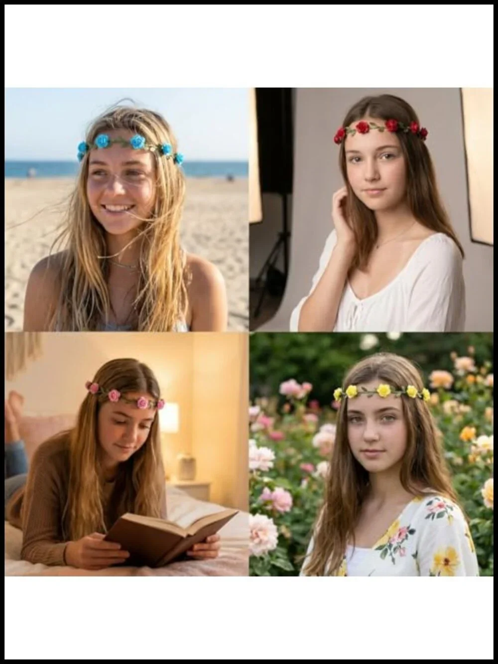 Handmade Paper Flower Crown Headbands, 7.2in Floral Wreath, Fairy Party